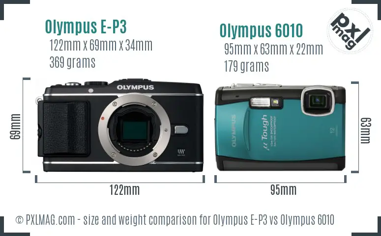 Olympus E-P3 vs Olympus 6010 size comparison