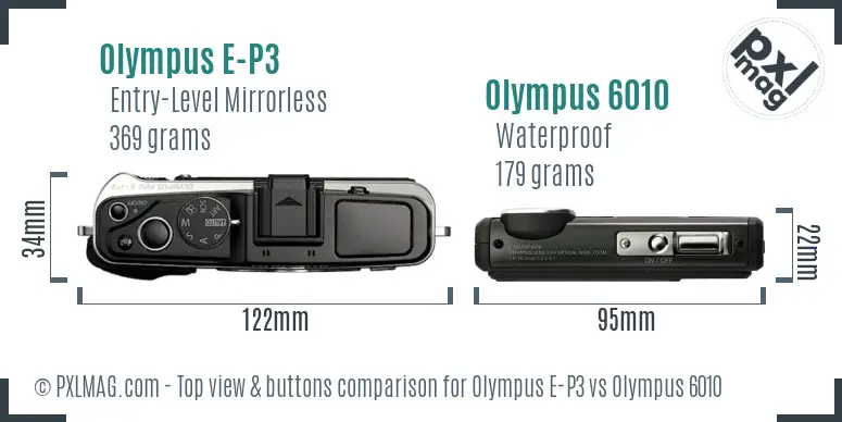 Olympus E-P3 vs Olympus 6010 top view buttons comparison