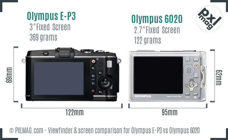 Olympus E-P3 vs Olympus 6020 Screen and Viewfinder comparison
