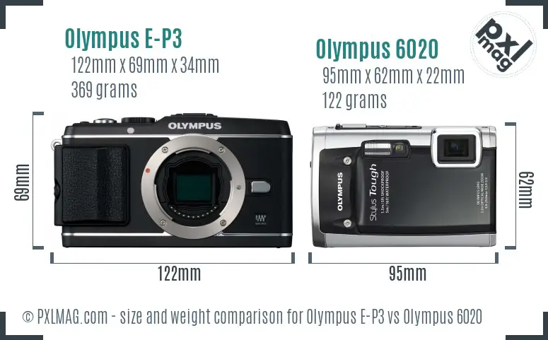 Olympus E-P3 vs Olympus 6020 size comparison