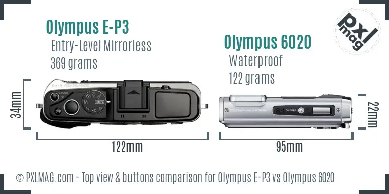 Olympus E-P3 vs Olympus 6020 top view buttons comparison