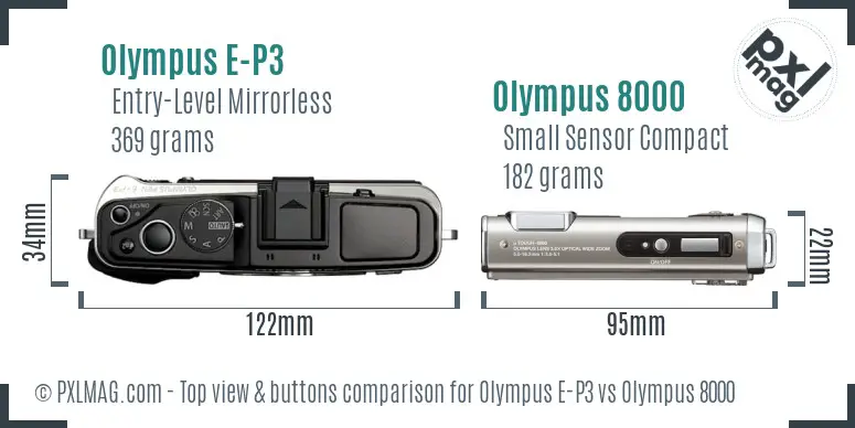 Olympus E-P3 vs Olympus 8000 top view buttons comparison