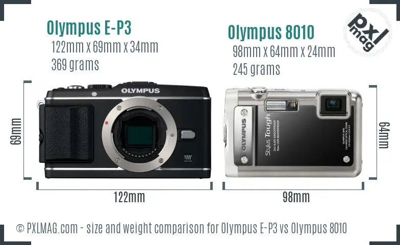 Olympus E-P3 vs Olympus 8010 size comparison