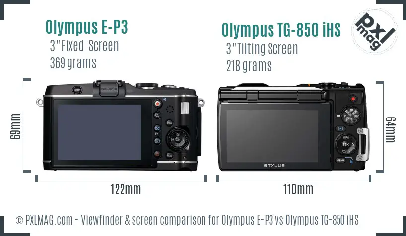 Olympus E-P3 vs Olympus TG-850 iHS Screen and Viewfinder comparison