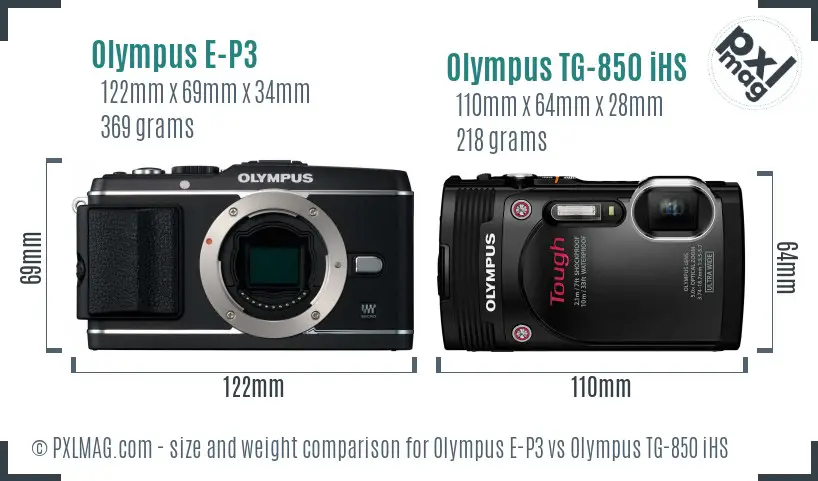 Olympus E-P3 vs Olympus TG-850 iHS size comparison