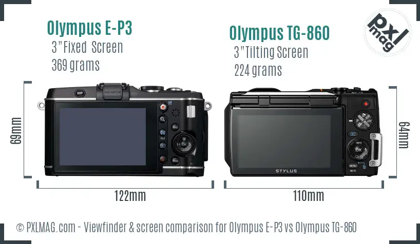 Olympus E-P3 vs Olympus TG-860 Screen and Viewfinder comparison