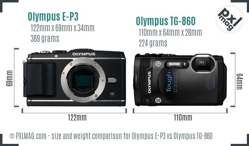 Olympus E-P3 vs Olympus TG-860 size comparison
