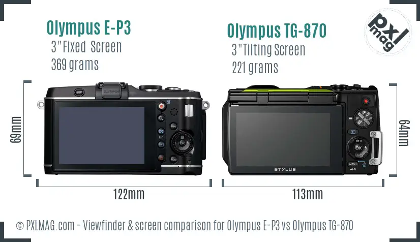 Olympus E-P3 vs Olympus TG-870 Screen and Viewfinder comparison
