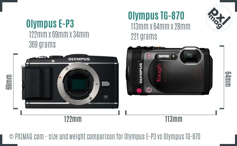 Olympus E-P3 vs Olympus TG-870 size comparison