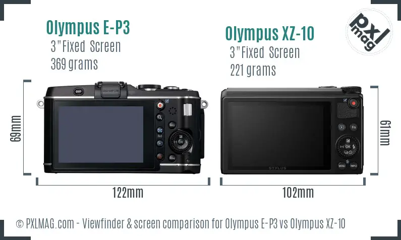 Olympus E-P3 vs Olympus XZ-10 Screen and Viewfinder comparison