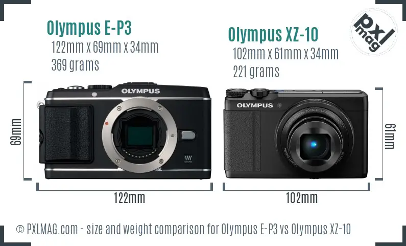 Olympus E-P3 vs Olympus XZ-10 size comparison