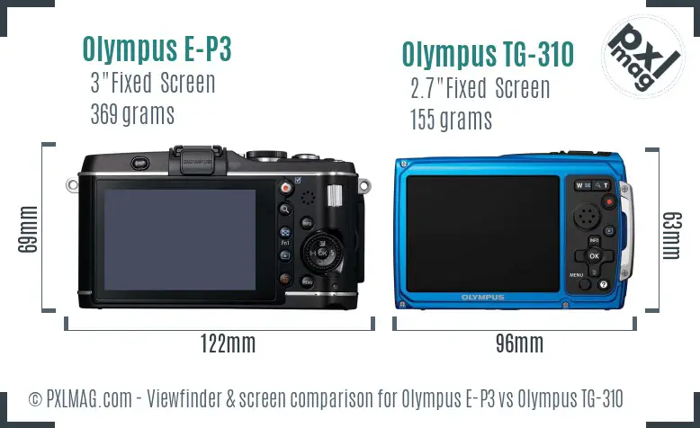 Olympus E-P3 vs Olympus TG-310 Screen and Viewfinder comparison