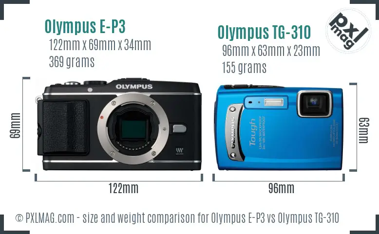 Olympus E-P3 vs Olympus TG-310 size comparison