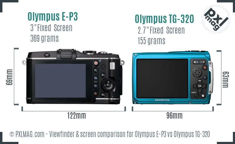 Olympus E-P3 vs Olympus TG-320 Screen and Viewfinder comparison