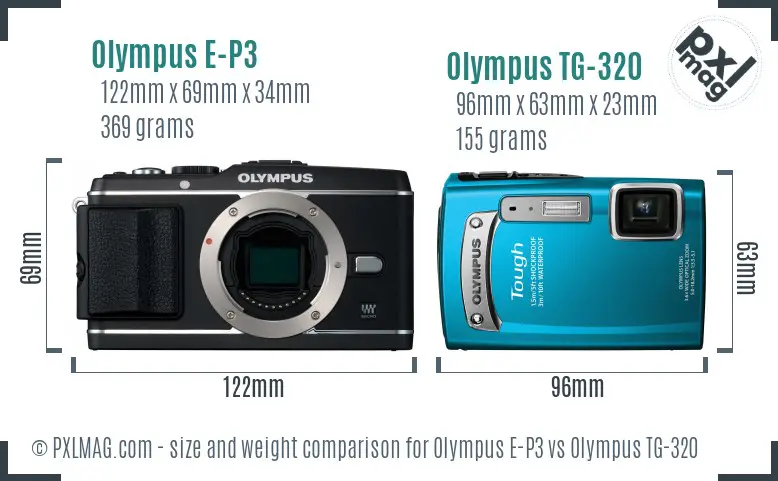 Olympus E-P3 vs Olympus TG-320 size comparison