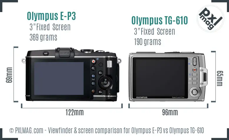 Olympus E-P3 vs Olympus TG-610 Screen and Viewfinder comparison