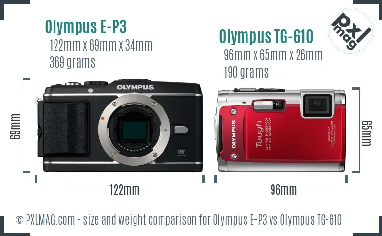 Olympus E-P3 vs Olympus TG-610 size comparison