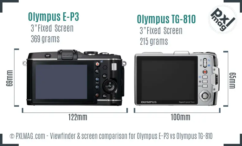 Olympus E-P3 vs Olympus TG-810 Screen and Viewfinder comparison