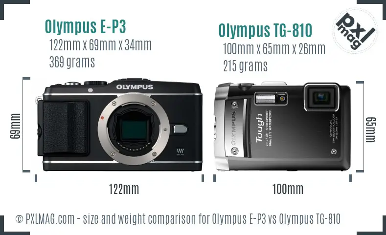 Olympus E-P3 vs Olympus TG-810 size comparison