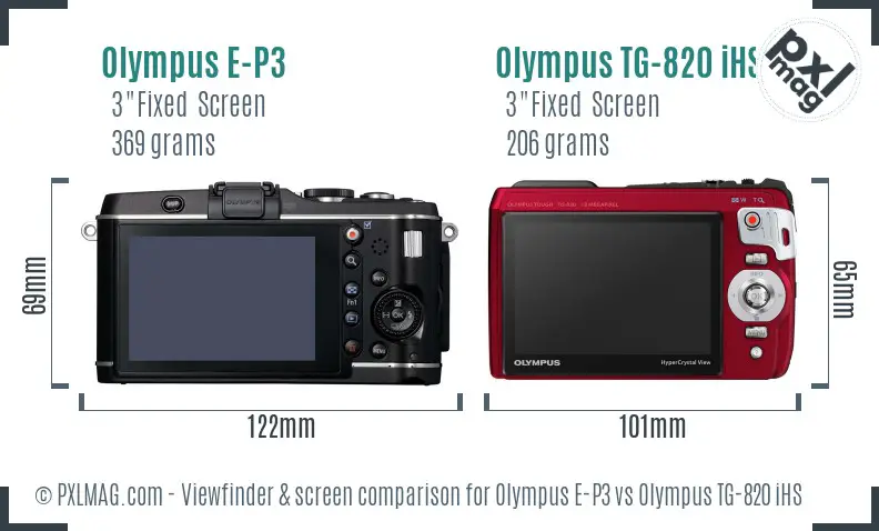 Olympus E-P3 vs Olympus TG-820 iHS Screen and Viewfinder comparison