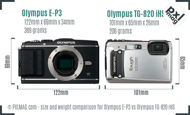 Olympus E-P3 vs Olympus TG-820 iHS size comparison