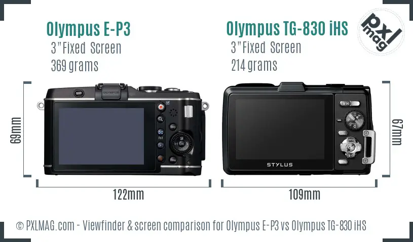 Olympus E-P3 vs Olympus TG-830 iHS Screen and Viewfinder comparison