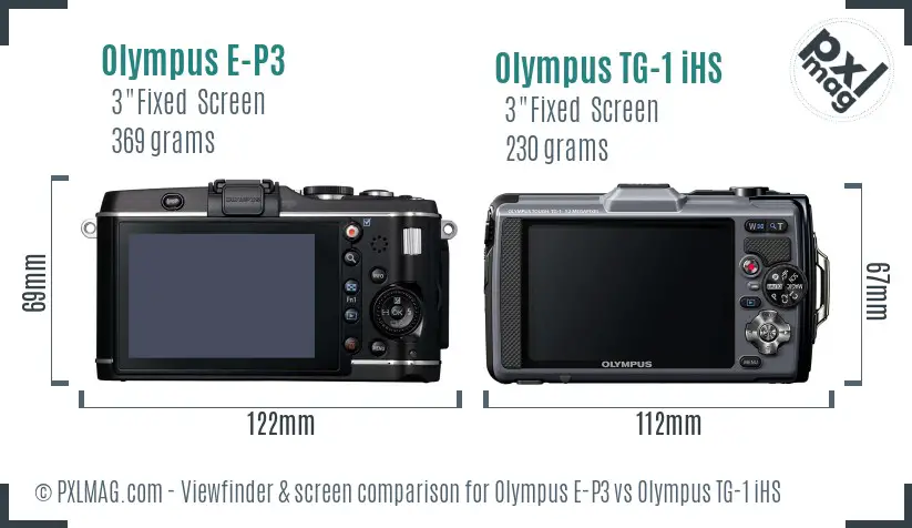 Olympus E-P3 vs Olympus TG-1 iHS Screen and Viewfinder comparison