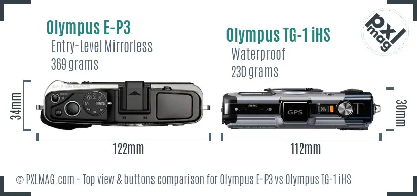 Olympus E-P3 vs Olympus TG-1 iHS top view buttons comparison