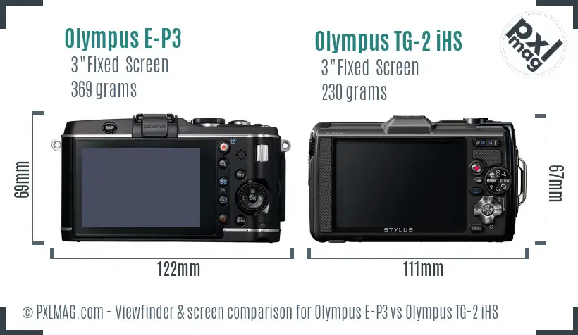 Olympus E-P3 vs Olympus TG-2 iHS Screen and Viewfinder comparison