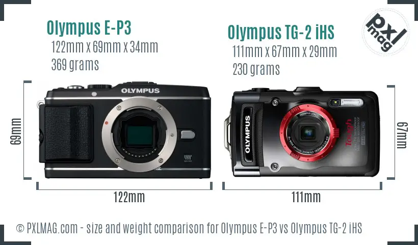 Olympus E-P3 vs Olympus TG-2 iHS size comparison