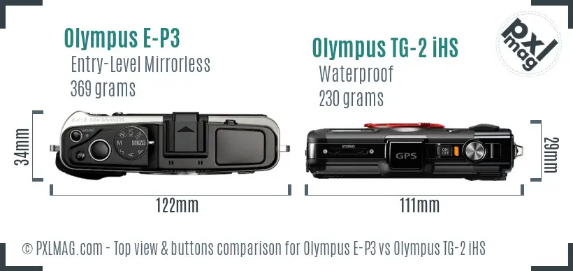 Olympus E-P3 vs Olympus TG-2 iHS top view buttons comparison