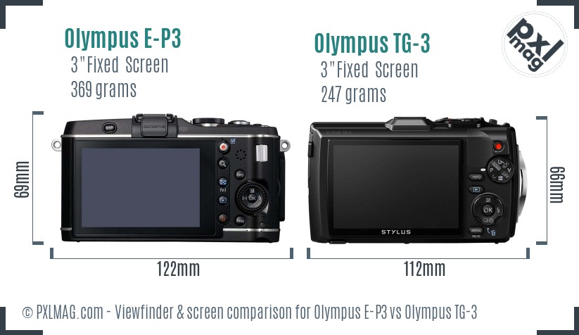 Olympus E-P3 vs Olympus TG-3 Screen and Viewfinder comparison