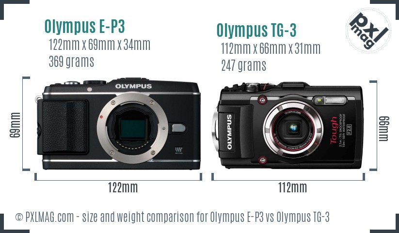 Olympus E-P3 vs Olympus TG-3 size comparison