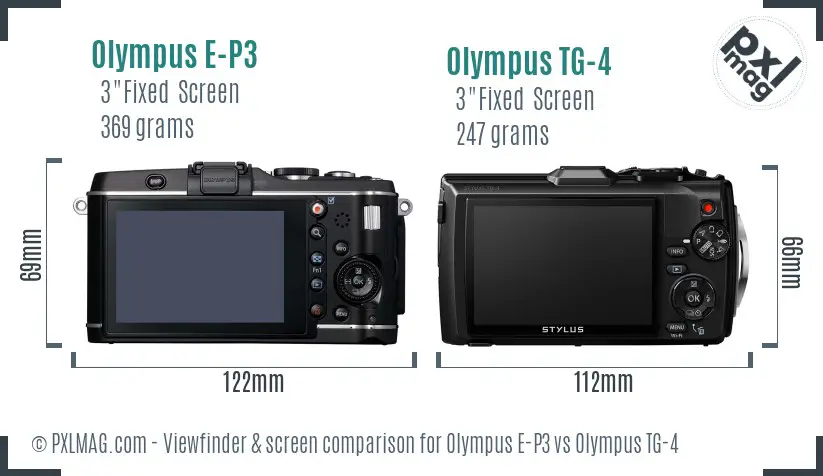 Olympus E-P3 vs Olympus TG-4 Screen and Viewfinder comparison