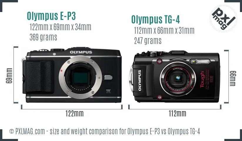Olympus E-P3 vs Olympus TG-4 size comparison