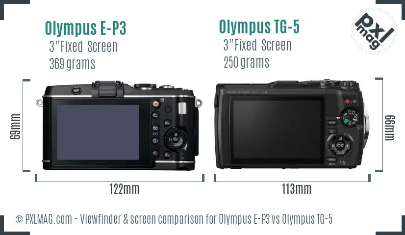 Olympus E-P3 vs Olympus TG-5 Screen and Viewfinder comparison