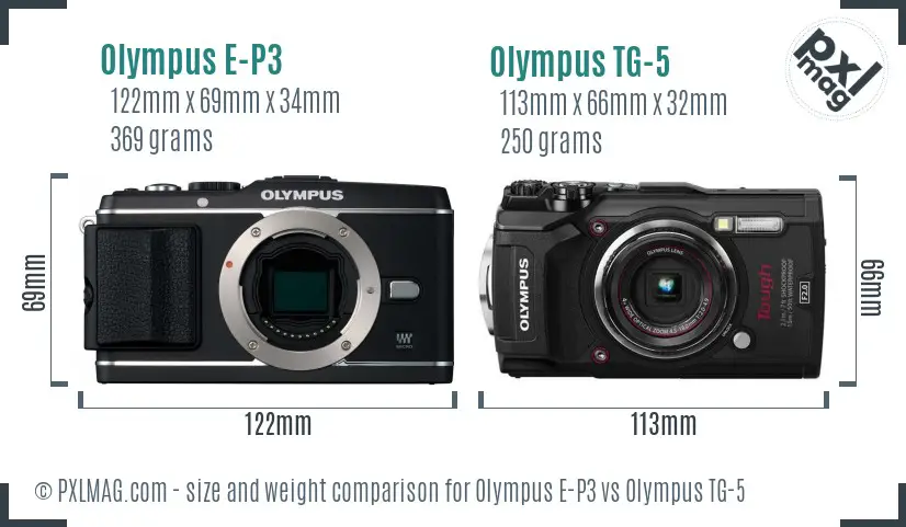 Olympus E-P3 vs Olympus TG-5 size comparison