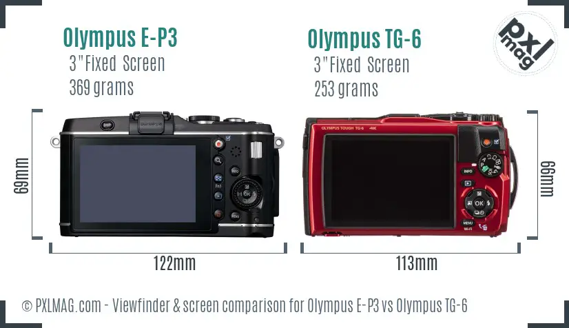 Olympus E-P3 vs Olympus TG-6 Screen and Viewfinder comparison