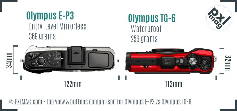 Olympus E-P3 vs Olympus TG-6 top view buttons comparison