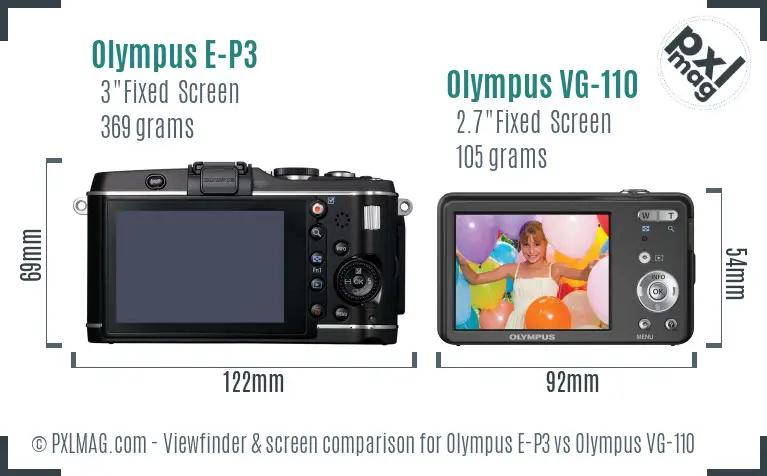 Olympus E-P3 vs Olympus VG-110 Screen and Viewfinder comparison