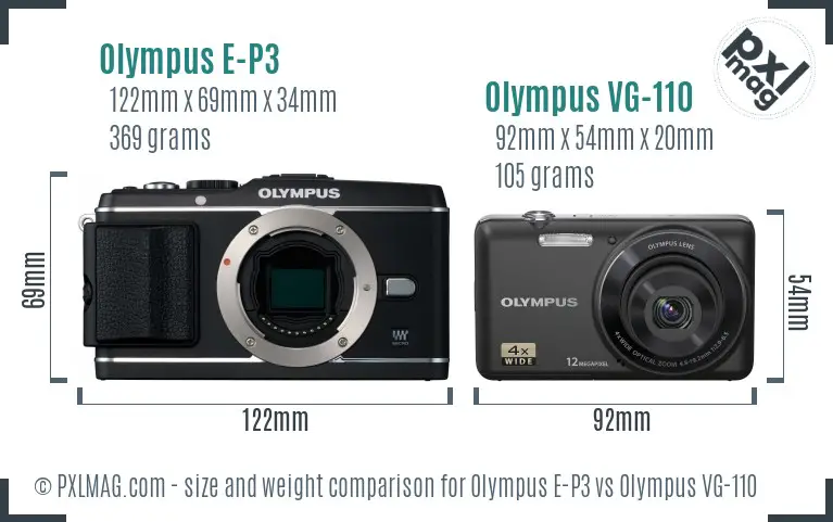 Olympus E-P3 vs Olympus VG-110 size comparison