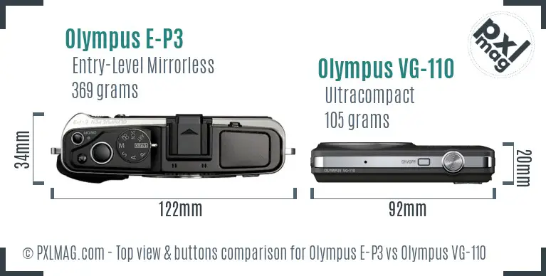 Olympus E-P3 vs Olympus VG-110 top view buttons comparison