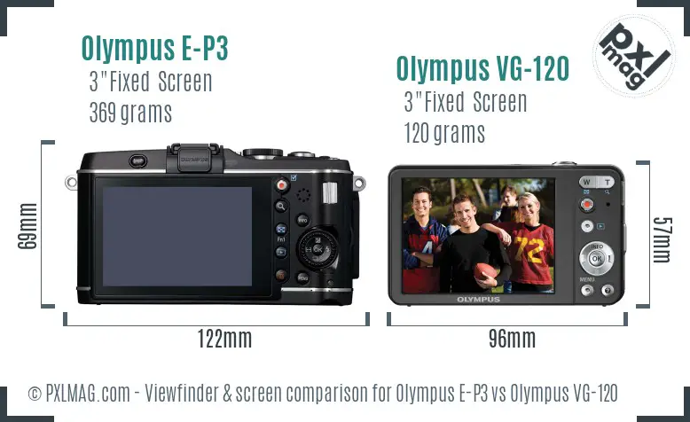 Olympus E-P3 vs Olympus VG-120 Screen and Viewfinder comparison