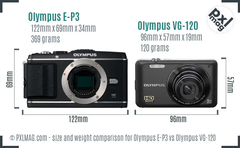 Olympus E-P3 vs Olympus VG-120 size comparison