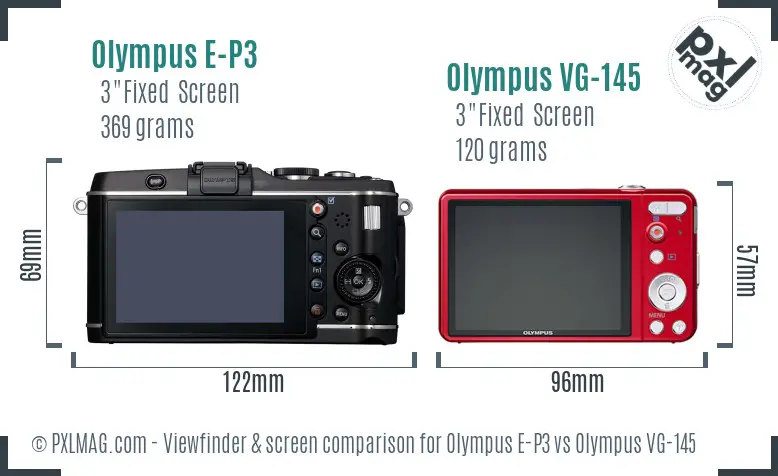 Olympus E-P3 vs Olympus VG-145 Screen and Viewfinder comparison