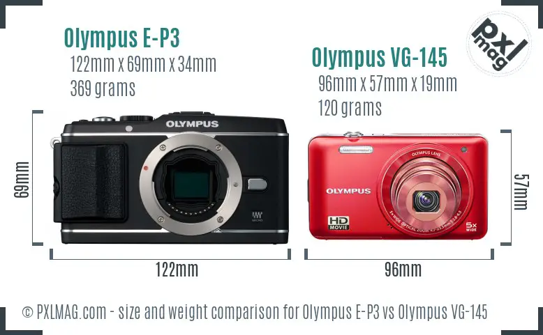 Olympus E-P3 vs Olympus VG-145 size comparison