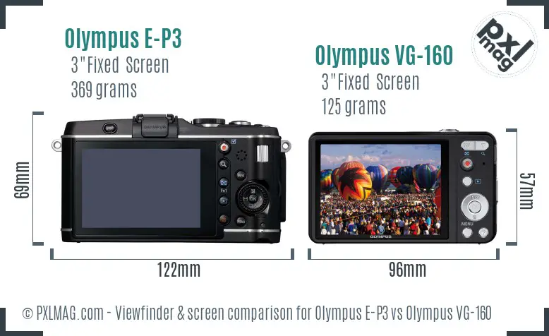 Olympus E-P3 vs Olympus VG-160 Screen and Viewfinder comparison