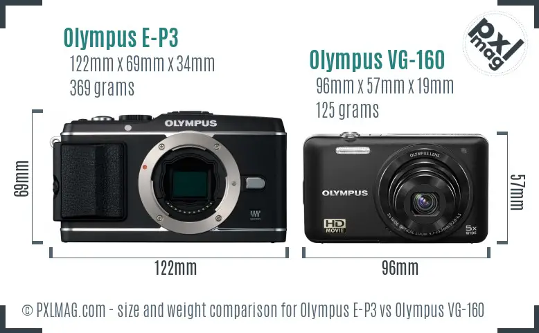 Olympus E-P3 vs Olympus VG-160 size comparison