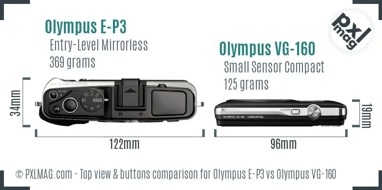 Olympus E-P3 vs Olympus VG-160 top view buttons comparison
