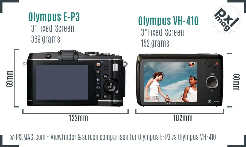 Olympus E-P3 vs Olympus VH-410 Screen and Viewfinder comparison